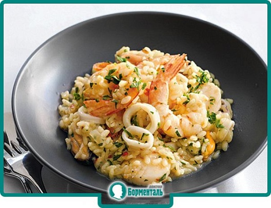 Диетическая карточка «Ризотто из морепродуктов» участников 3-го сезона специального проекта «Я худею!» телеканала НТВ Диетическая карточка «Ризотто из морепродуктов» участников 3-го сезона специального проекта «Я худею!» телеканала НТВ