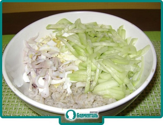 Диетическая карточка «Салат из кальмаров с сыром» участников 3-го сезона специального проекта «Я худею!» телеканала НТВ Диетическая карточка «Салат из кальмаров с сыром» участников 3-го сезона специального проекта «Я худею!» телеканала НТВ